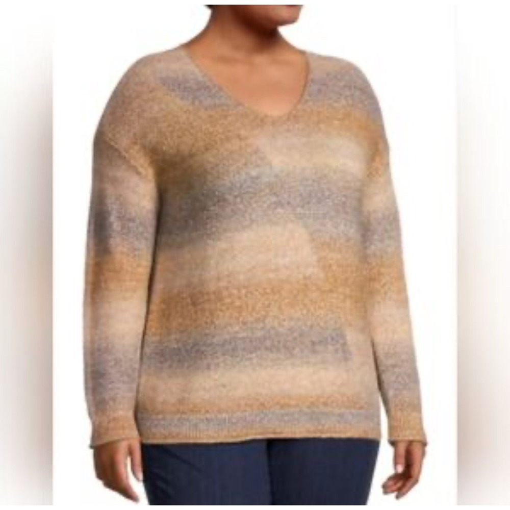 NIC+ZOE‎ Sunset Mix Sweater Plus Size 3X Striped V Neck Long Sleeve Cotton Blend